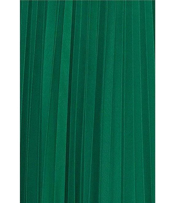 Betsy & Adam Petite Size Sheer Matte Jersey 3/4 Puff Sleeve Pleated Gown Product Image