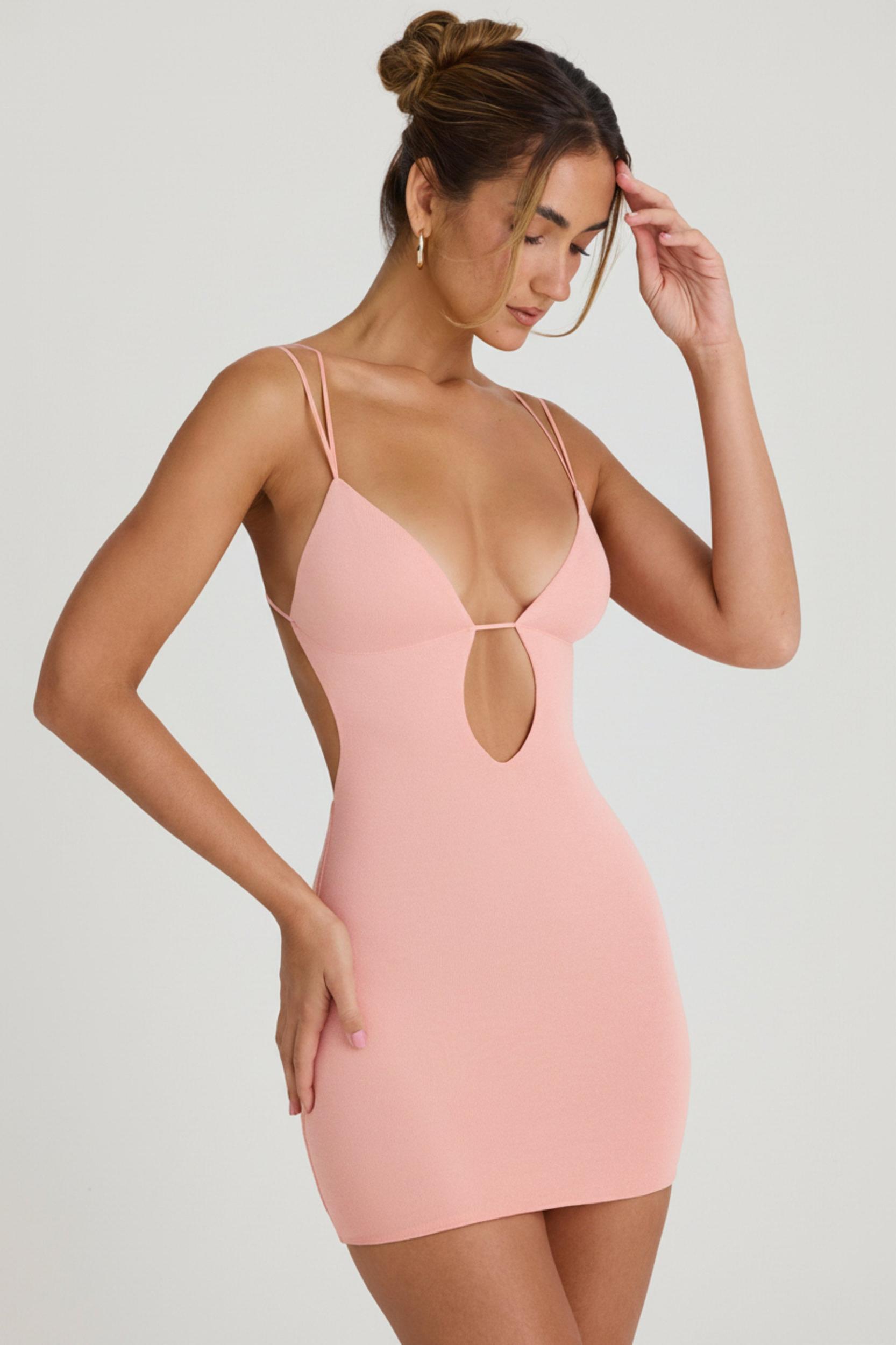Cut-Out Open-Back Mini Dress in Apricot Pink Product Image