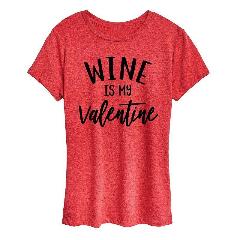 Women's Wine Is My Valentine Graphic Tee, Size: Large, Grey Dark Red Product Image