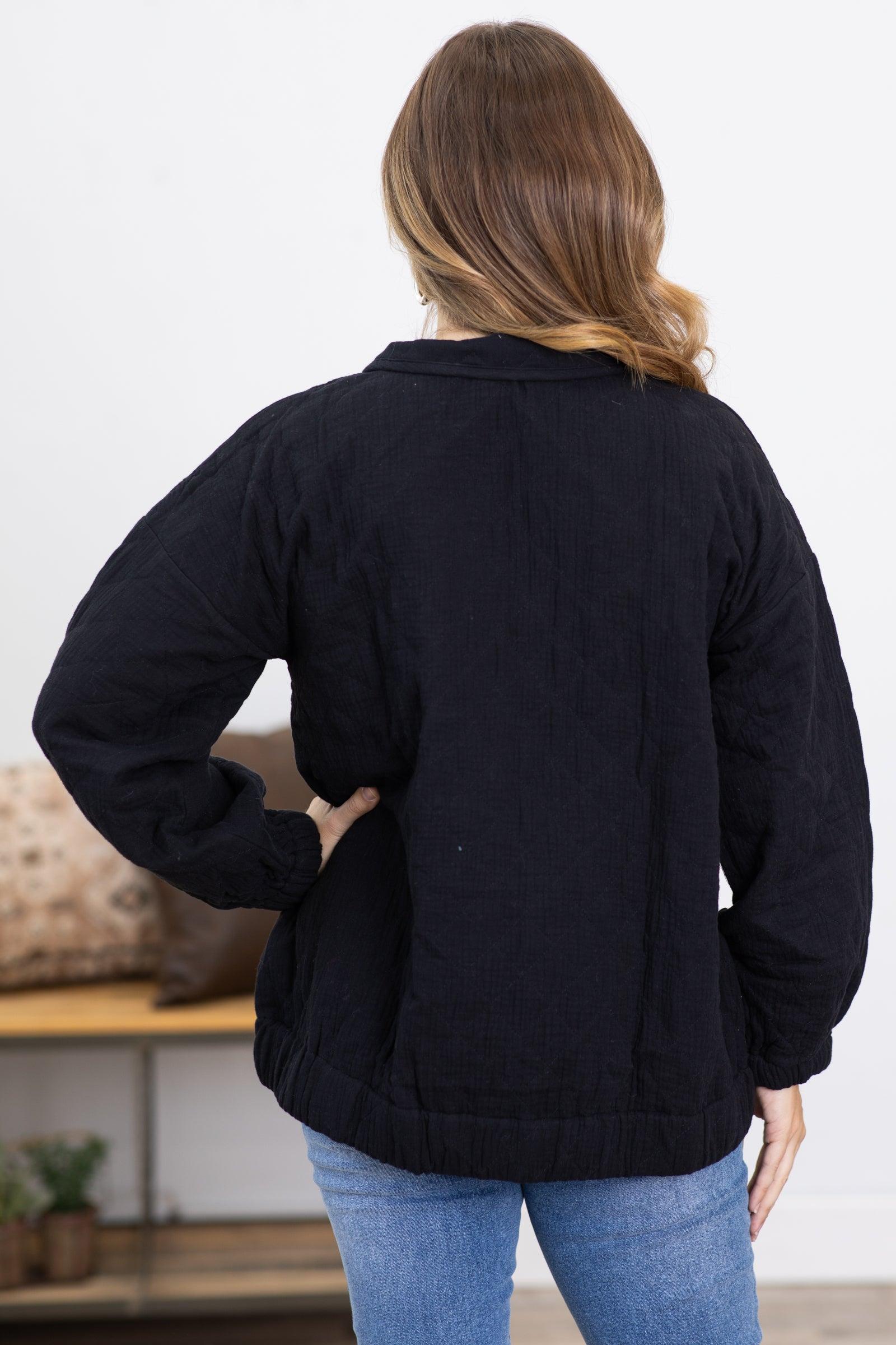 Black Quilted 1/4 Zip Mock Neck Pullover Product Image