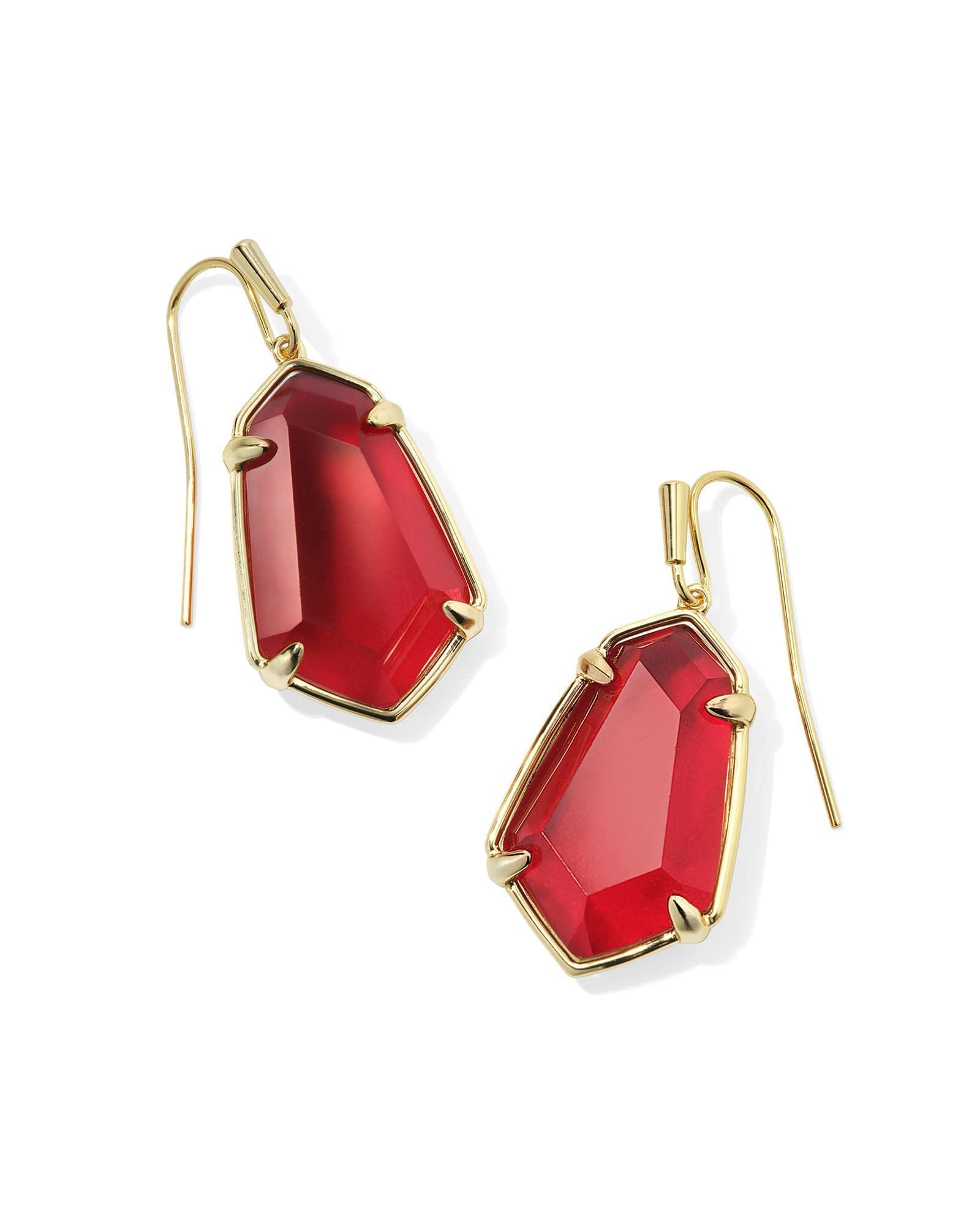 Alexandria Gold Drop Earrings in Red Glass Product Image