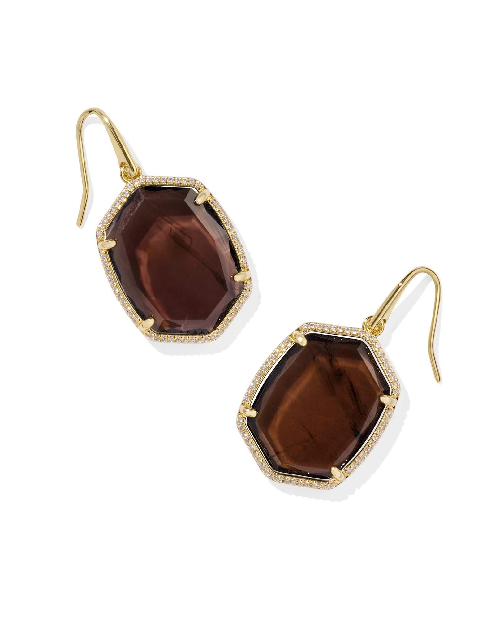 Daphne Gold Pave Frame Drop Earrings in Berry Mica Product Image