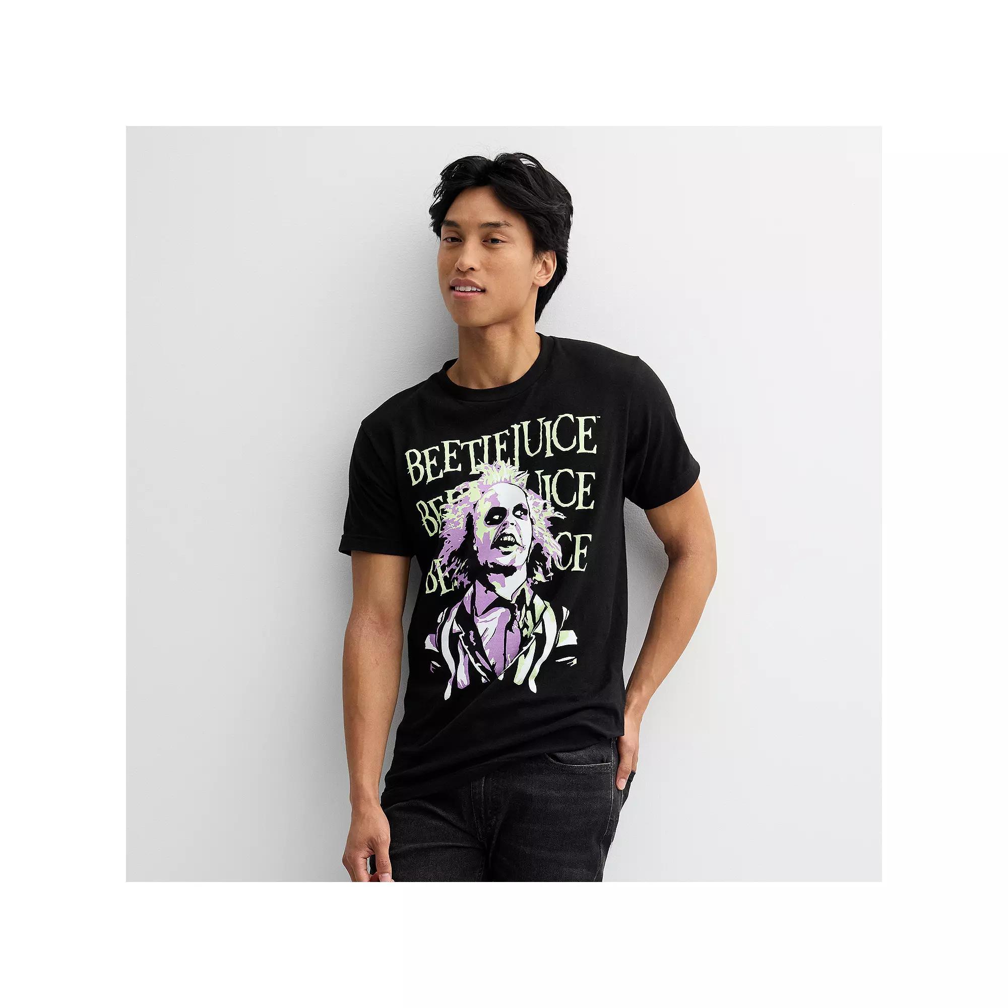 Men's Beetlejuice Beetlejuice Graphic on Black Short Sleeve Tee, Size: Small Product Image