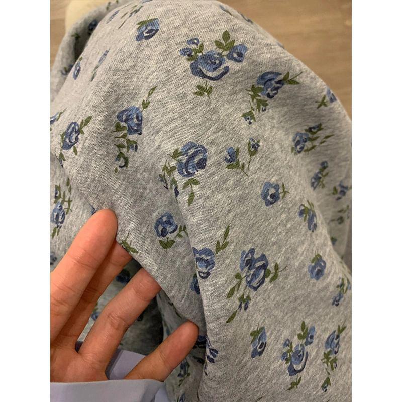 Drawstring Waist Floral Print Wide Leg Sweatpants Product Image