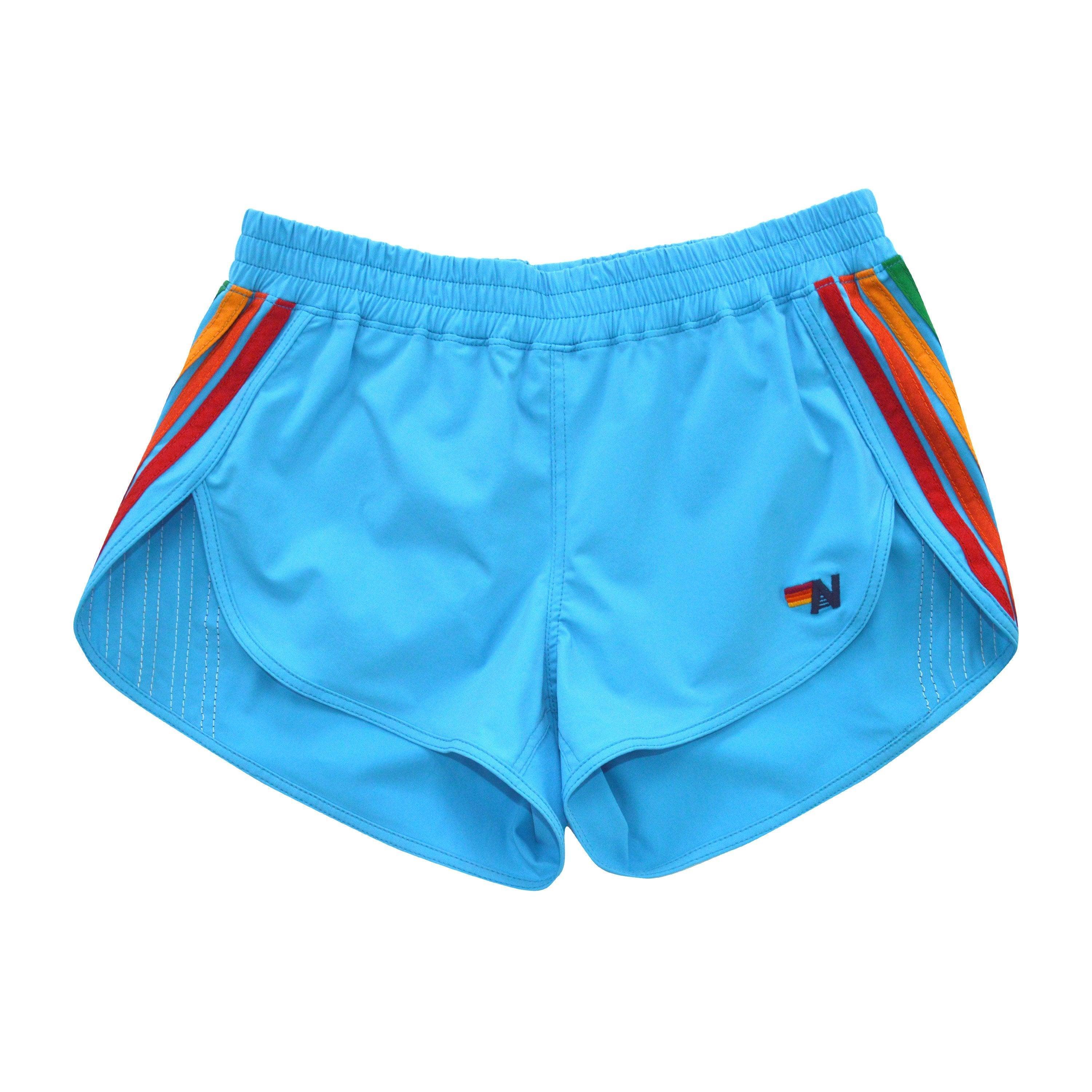 WOMEN'S 5 STRIPE FLEX BOARD SHORTS - NEON BLUE // RAINBOW Female Product Image