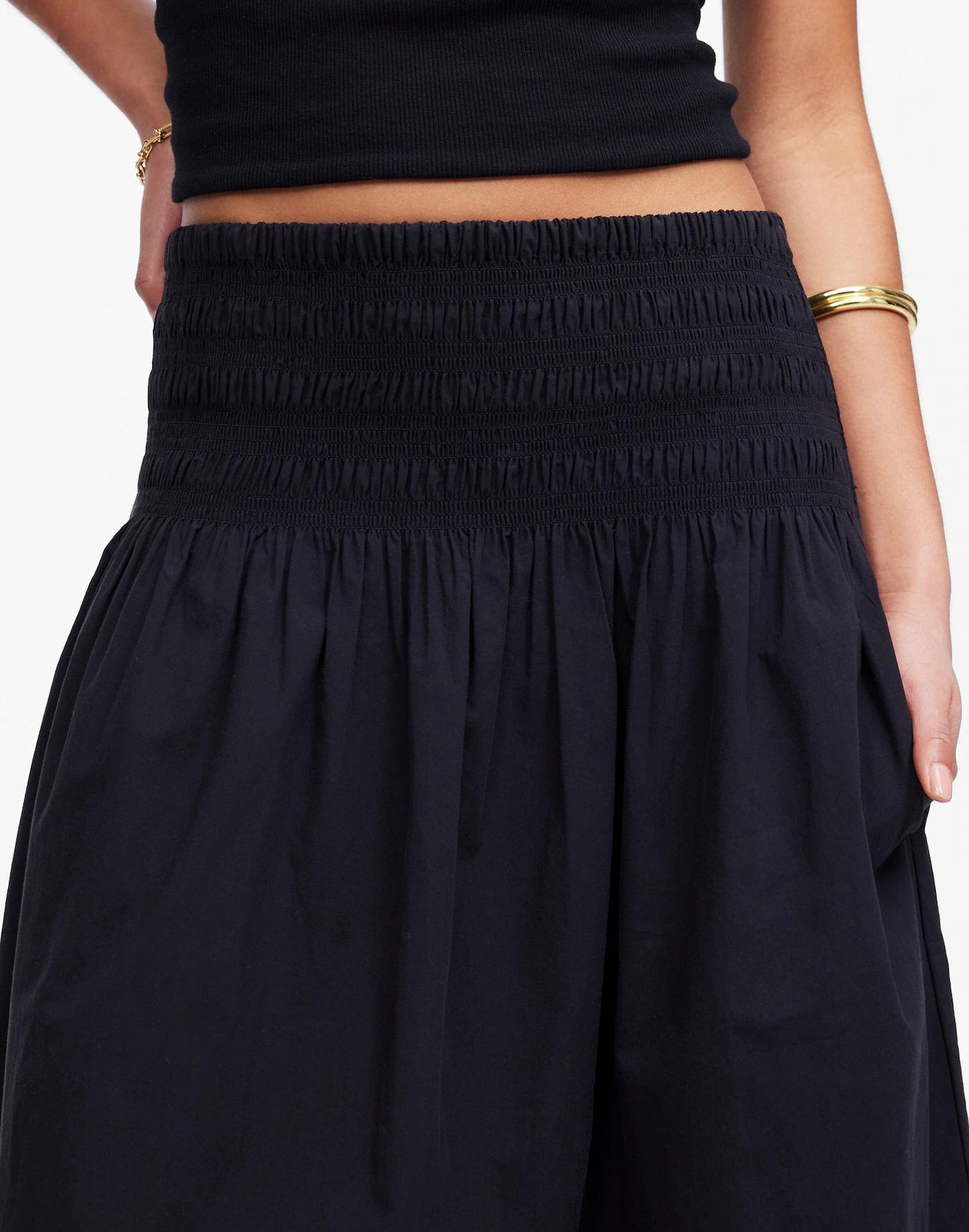 Smocked-Waist Poplin Midi Skirt Product Image