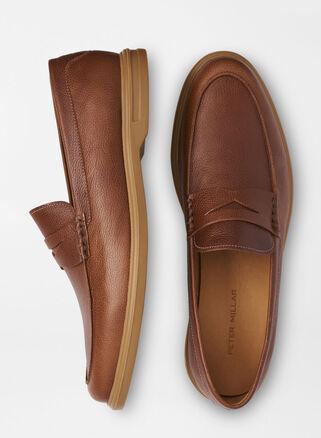 Peter Millar Mens Excursionist Pebble Grain Penny Loafer | Color: Cognac | Size: 12 Product Image