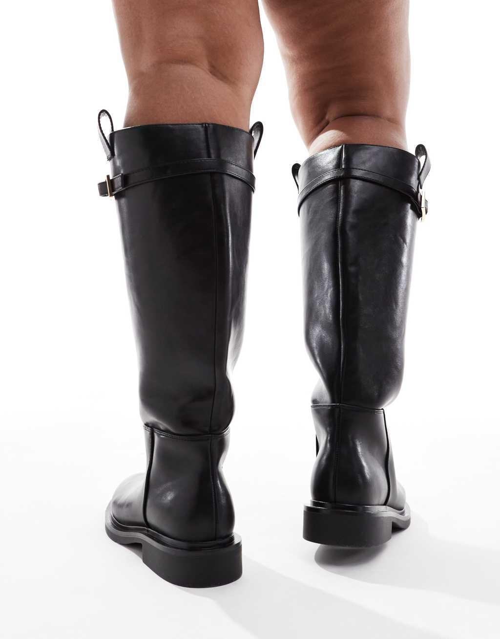 ASOS DESIGN Curve Callie smart flat riding knee boots in black Product Image