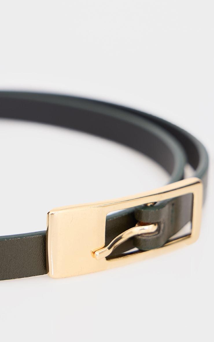 Olive Pu Square Buckle Skinny Belt Product Image