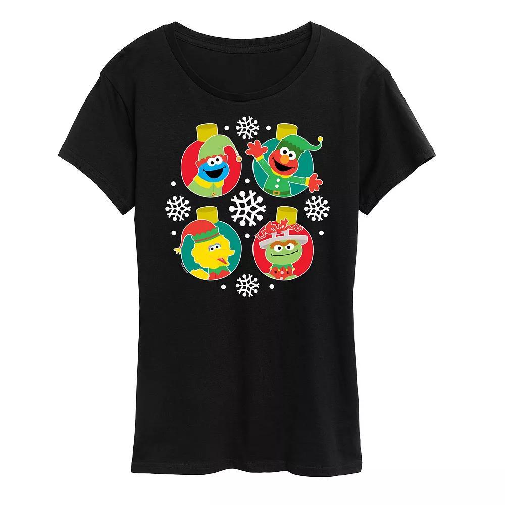 Women's Sesame Street Ornament Grid Graphic Tee, Girl's, Size: Small, Black Product Image