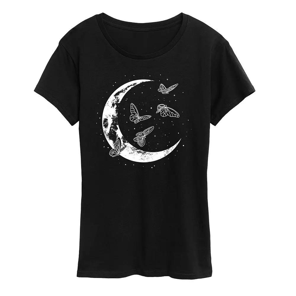 Women's Butterfly Moon Graphic Tee, Girl's, Size: XXL, Black Product Image