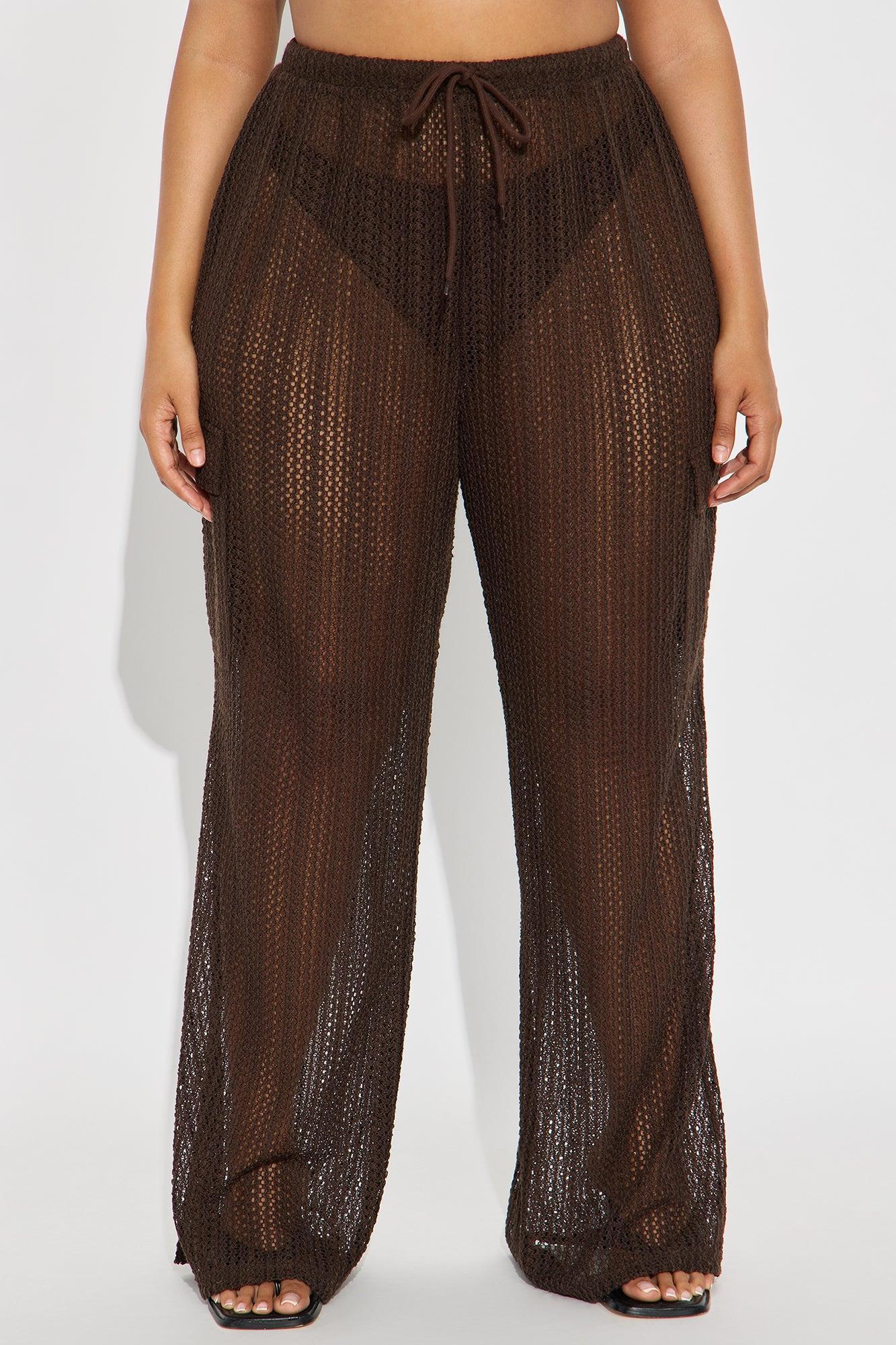 Fun Times Crochet Wide Leg Pant - Chocolate Female Product Image