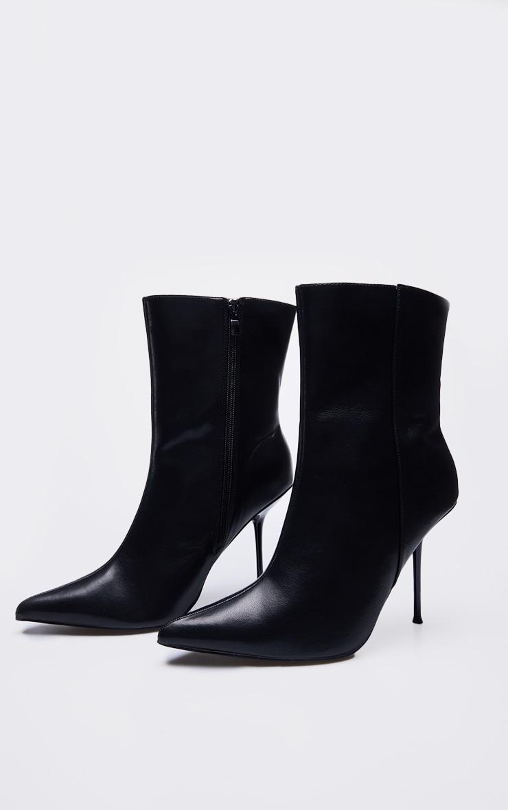  Black Pu Point Toe Mid Heeled Ankle Boots Product Image