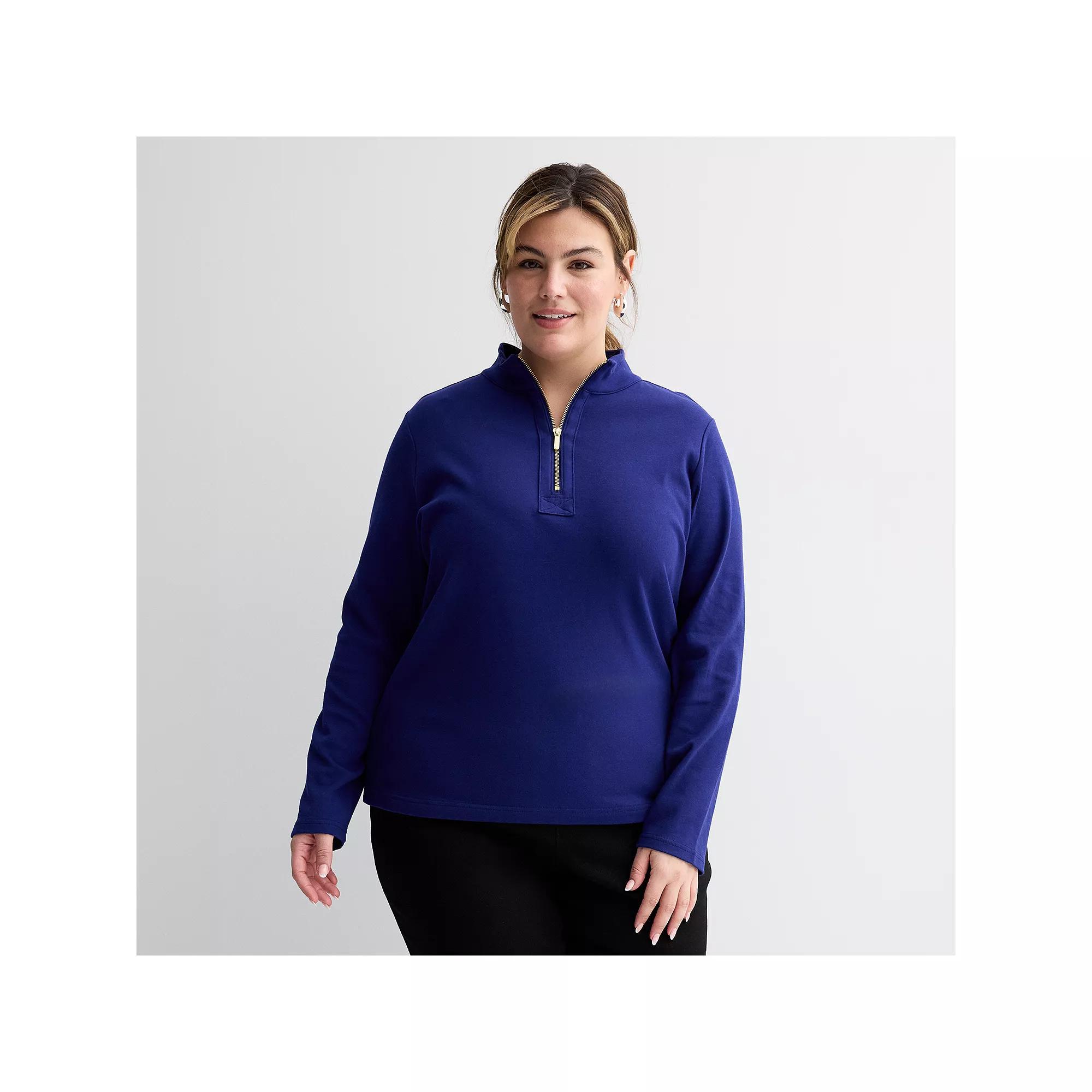 Plus Size Croft & Barrow® Quarter-Zip Stand Collar Pullover, Women's, Size: 4XL, Jefferson Blue Product Image
