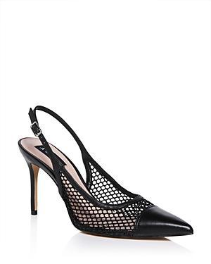 Aqua Womens Pointed Toe Mesh Black High Heel Slingback Pumps - Exclusive Product Image