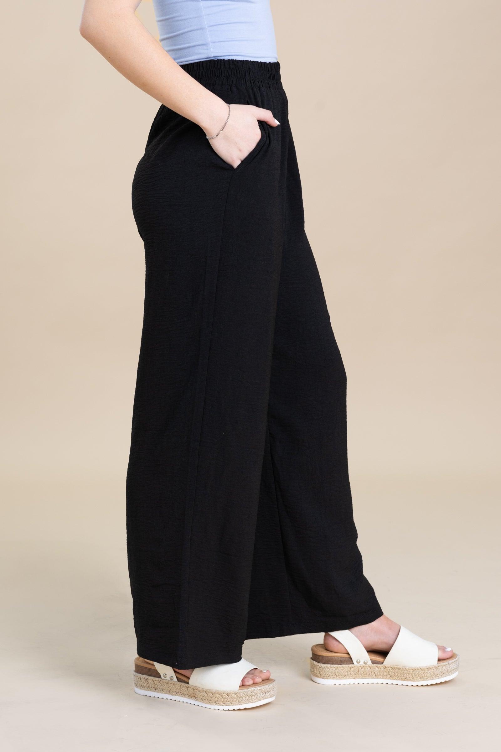 Elastic Waist Wide Leg Pants With Pockets Product Image