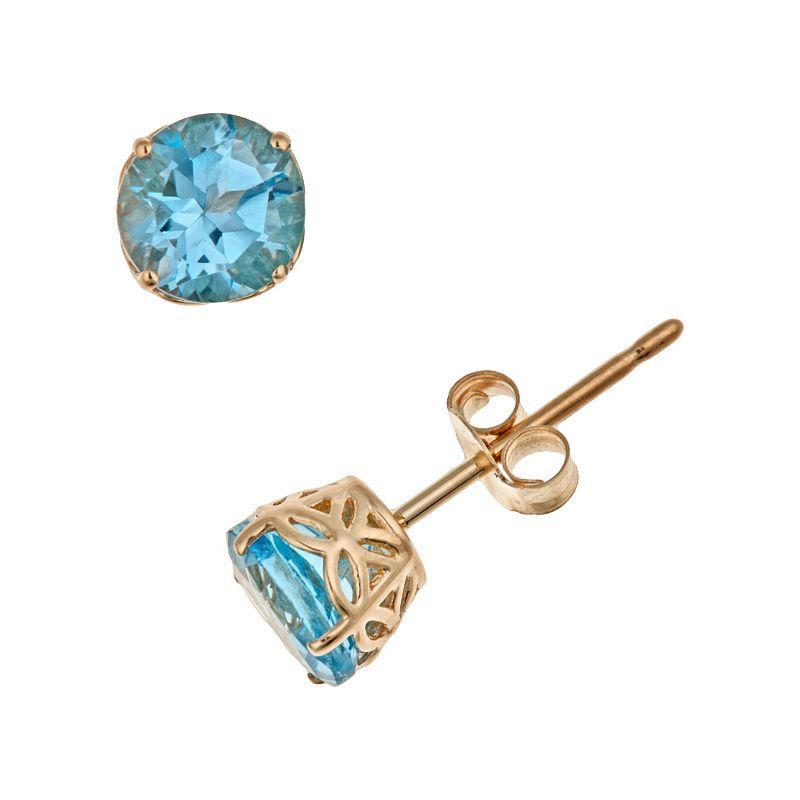 Celebration Gems 14k Gold Swiss Blue Topaz Stud Earrings, Womens Product Image