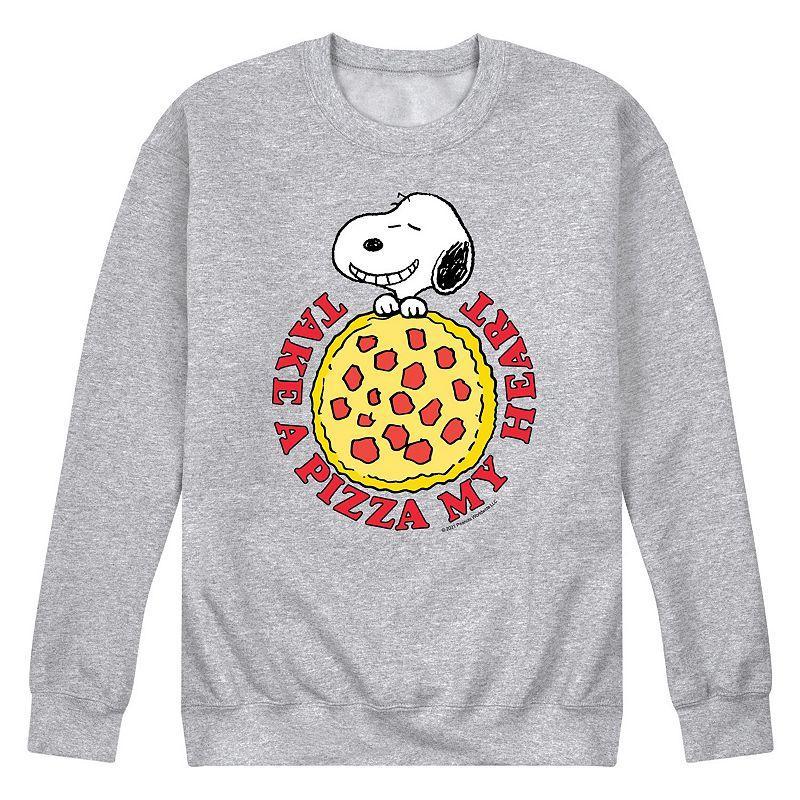 Mens Peanuts Pizza My Heart Fleece Sweatshirt Grey Gray Product Image