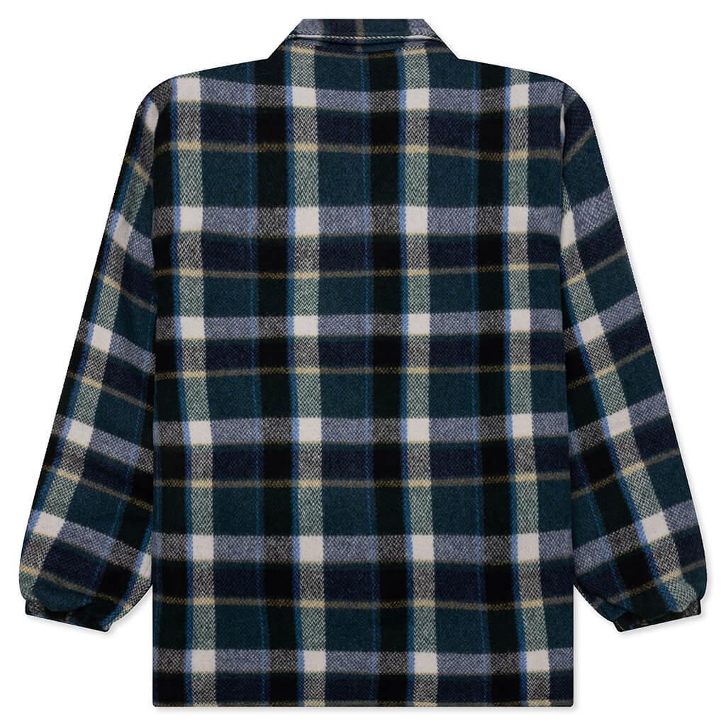 Wool Melton Plaid Coach Jacket - Green Male Product Image