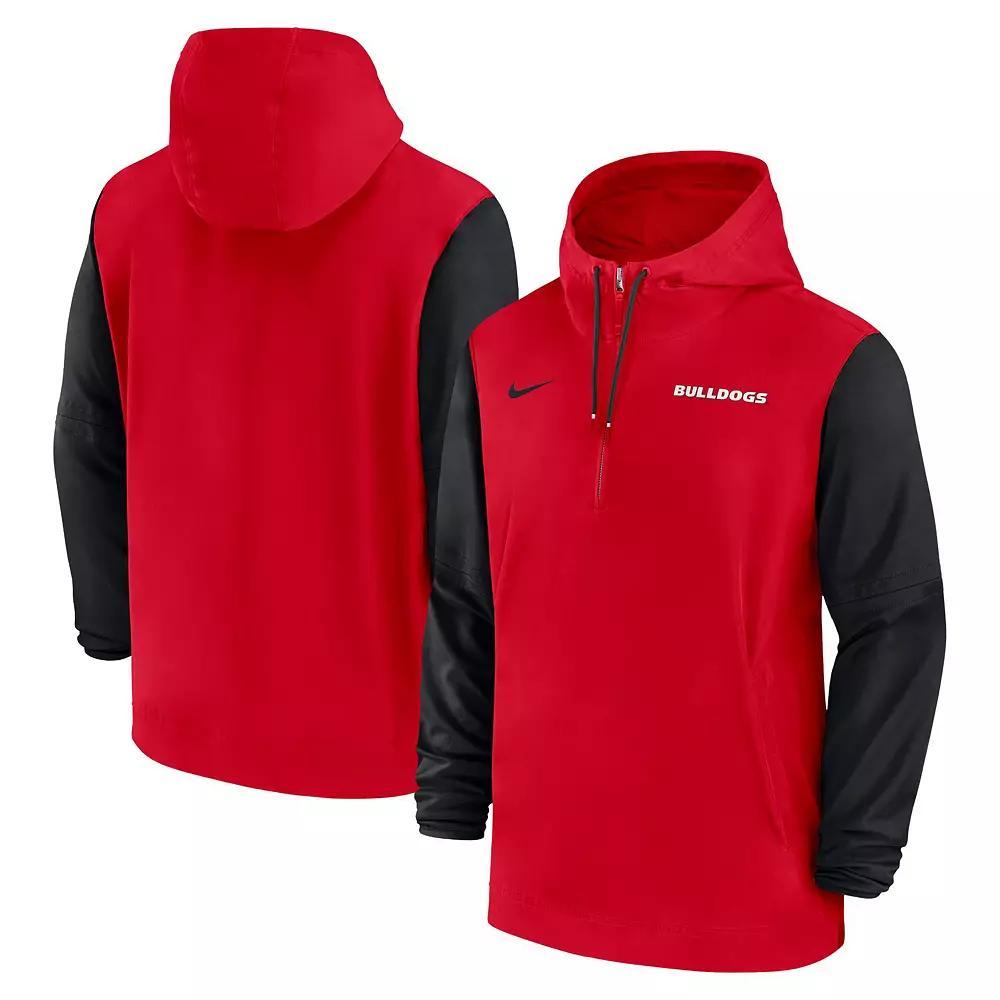 Georgia Bulldogs Sideline Pre-Game Player Nike Men's College 1/2-Zip Hooded Jacket Product Image