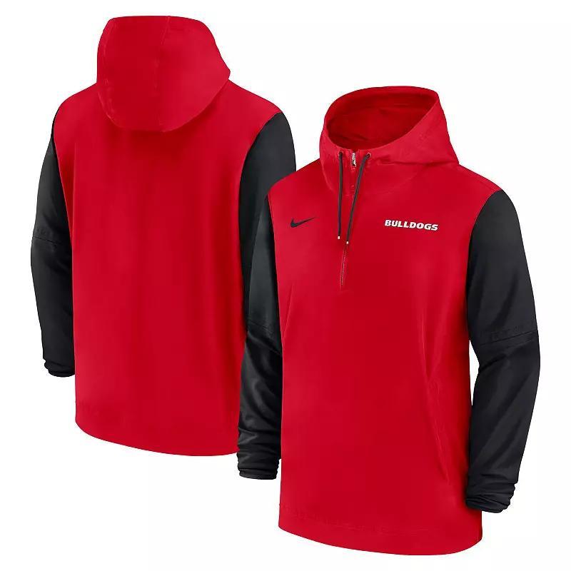 Georgia Bulldogs Sideline Pre-Game Player Nike Men's College 1/2-Zip Hooded Jacket Product Image
