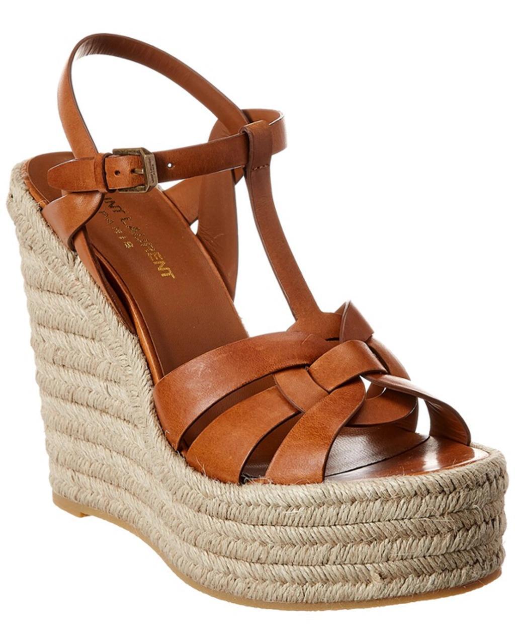 SAINT LAURENT Tribute Espadrille Wedge Sandals In Brown Product Image