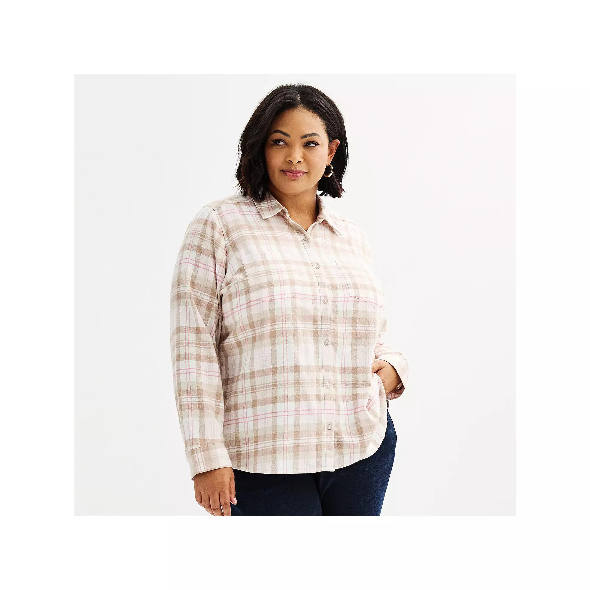 Plus Size Croft & Barrow® The Extra Soft Plaid Flannel Shirt, Women's, Size: 4XL, Purple Fall Plaid Product Image