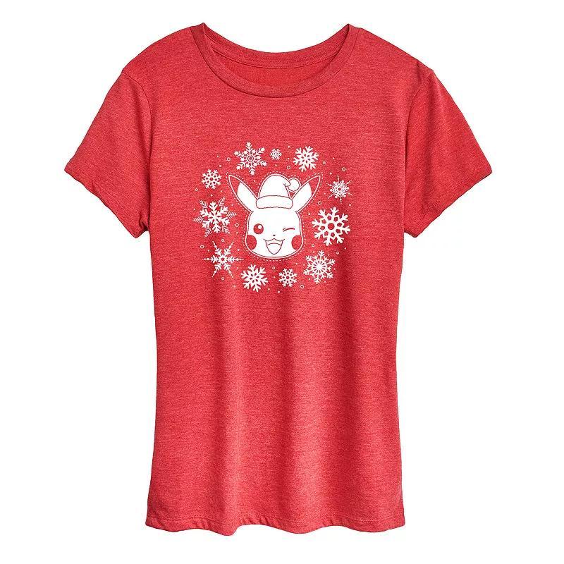 Women's Pokemon Pikachu Snowflakes Tee, Size: Large, Grey Red Product Image