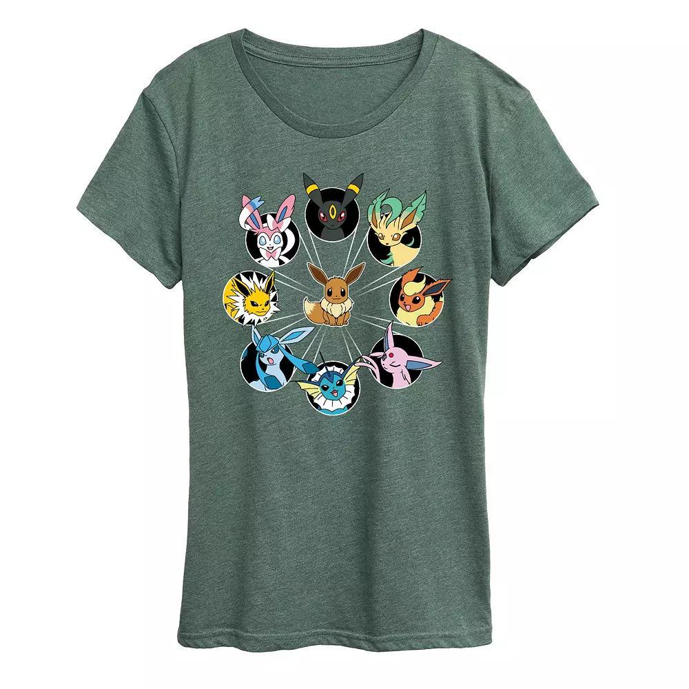 Women's Pokemon Eevee Evolution Graphic Tee, Size: Small, Grey Green Product Image