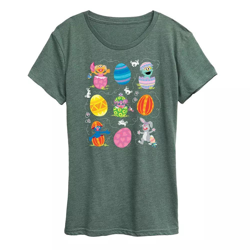 Women's Sesame Street Eggs And Bunny Graphic Tee, Size: Medium, Grey Green Product Image