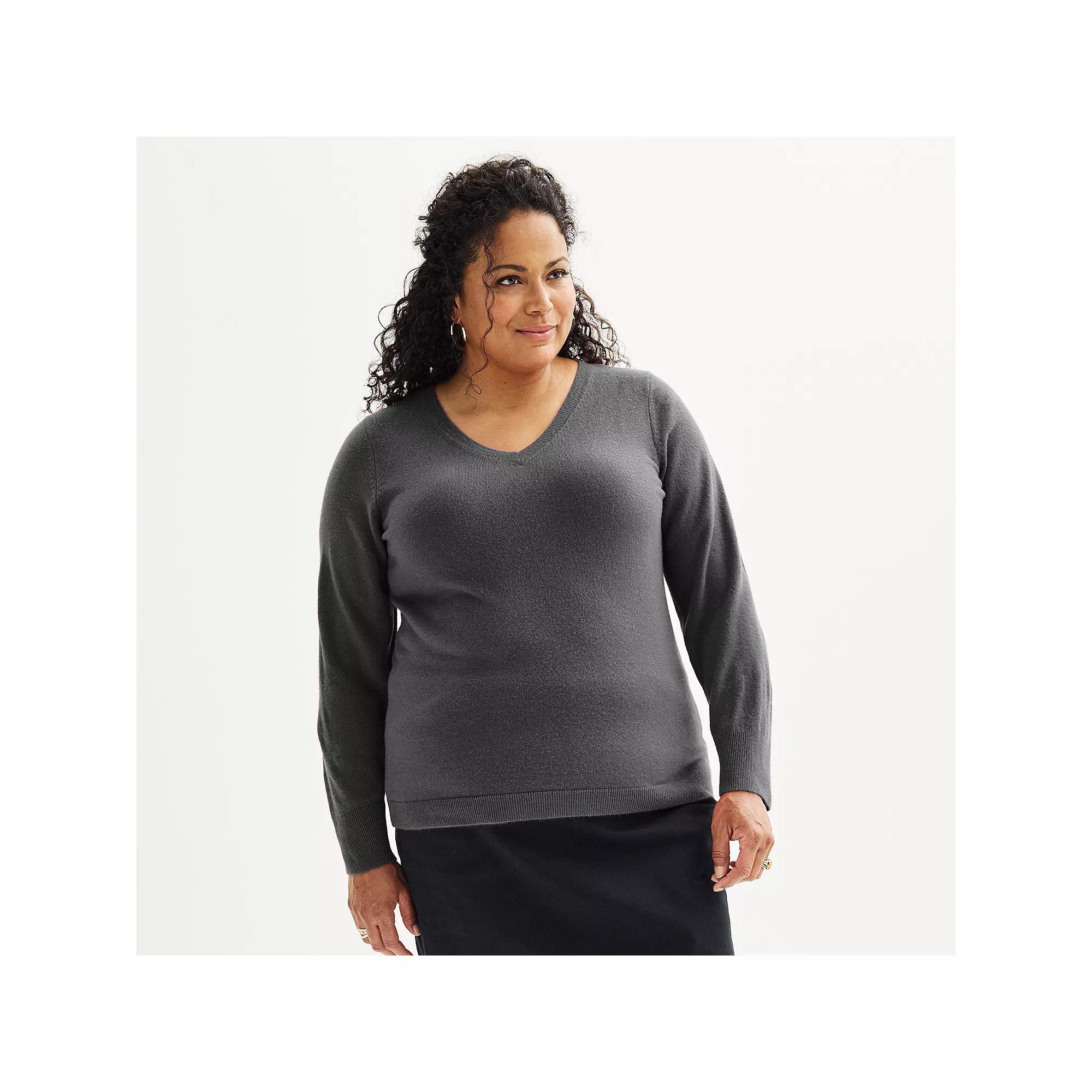 Plus Size Croft & Barrow® Extra Soft V-Neck Sweater, Women's, Size: 4XL, Grey Gray Product Image