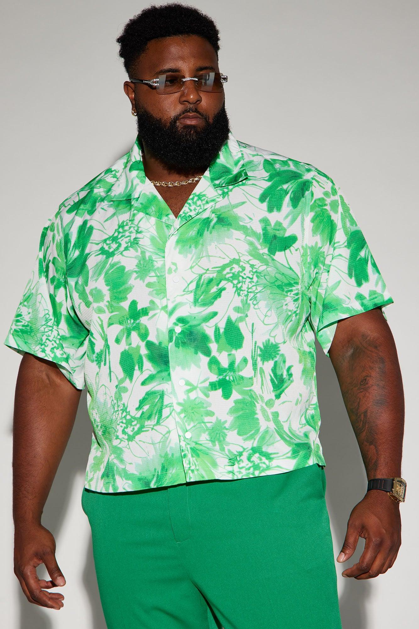 Botanical Cropped Button Up Shirt - Green Product Image