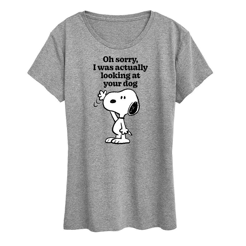 Women's Peanuts Snoopy Looking At Your Dog Graphic Tee, Size: XXL, Grey Gray Product Image