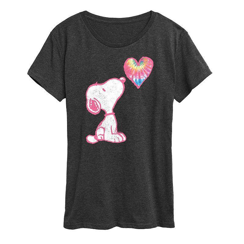 Womens Peanuts Pastel Rainbow Heart Graphic Tee, Girls Heather Grey Product Image