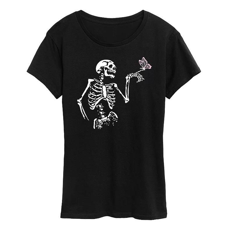 Women's Skeleton With Butterfly Graphic Tee,  Product Image