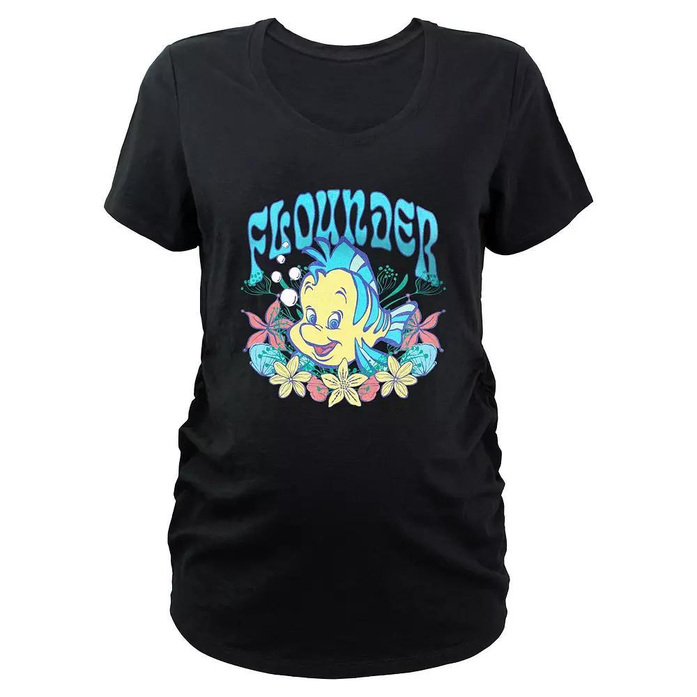 Disney's The Little Mermaid Flounder Floral Wreath Maternity Graphic Tee, Women's,  Product Image