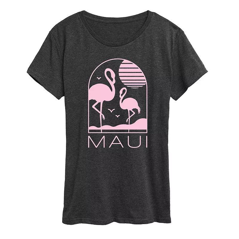 Womens Maui Flamingos Graphic Tee Grey Royal Blue Product Image