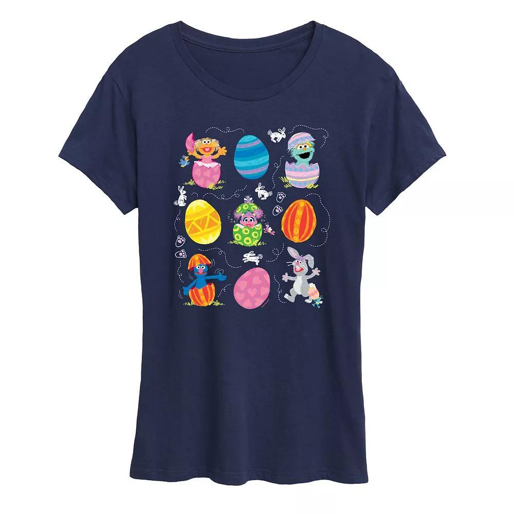 Women's Sesame Street Eggs And Bunny Graphic Tee, Size: Medium, Blue Product Image