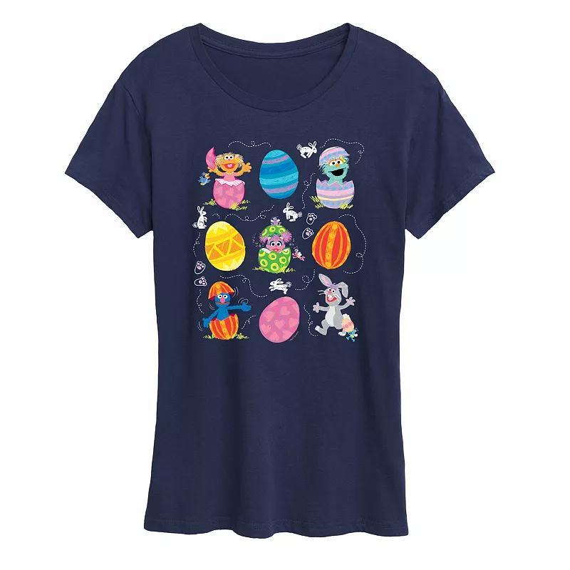 Women's Sesame Street Eggs And Bunny Graphic Tee, Size: Medium, Blue Product Image