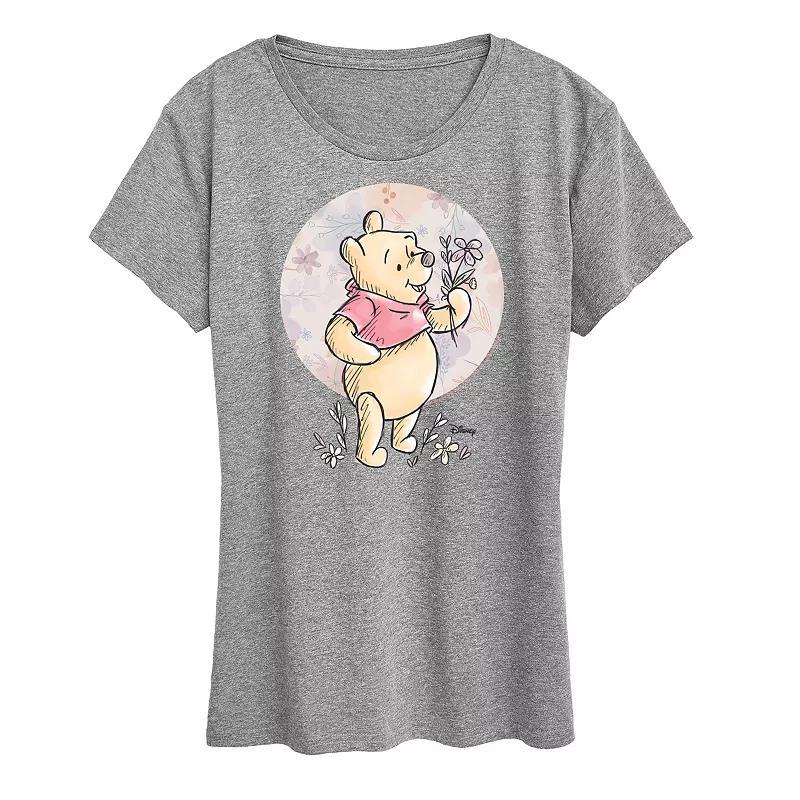 Disney's Minnie Mouse Women's Floral Circle Pooh Graphic Tee, Size: Large, Grey Gray Product Image