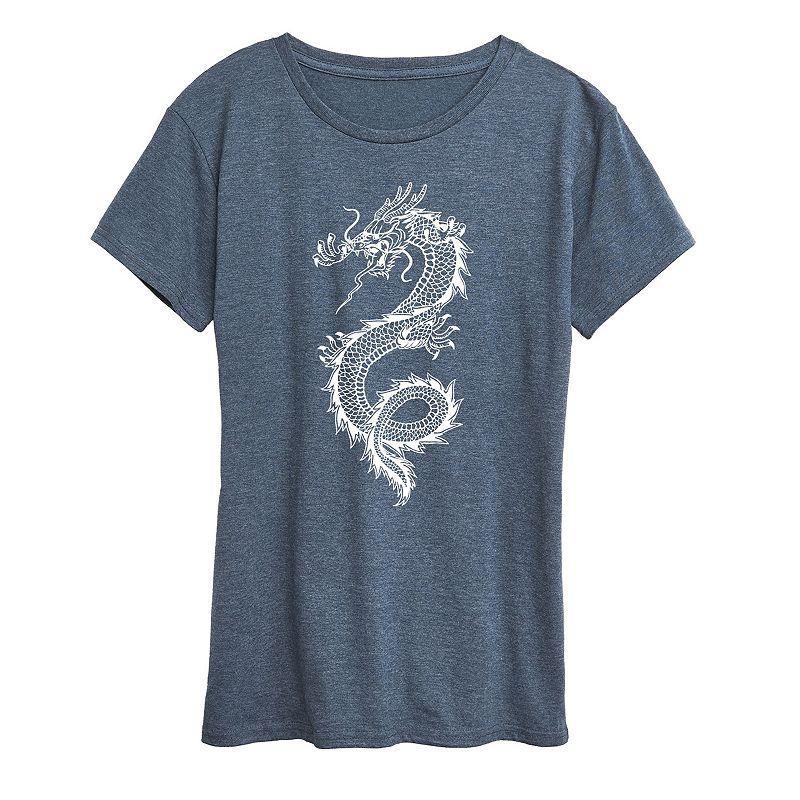 Women's Chinese Dragon Graphic Tee, Size: Small, Blue Product Image