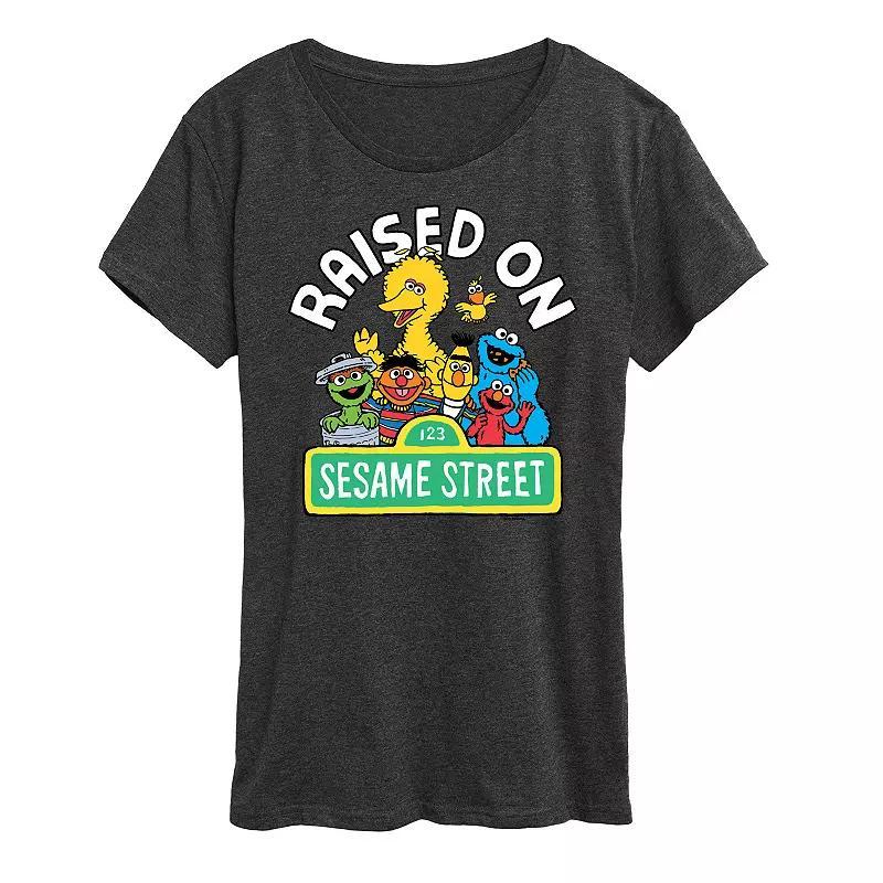 Women's Sesame Street Raised Graphic Tee, Girl's, Size: Large, Grey Gray Product Image