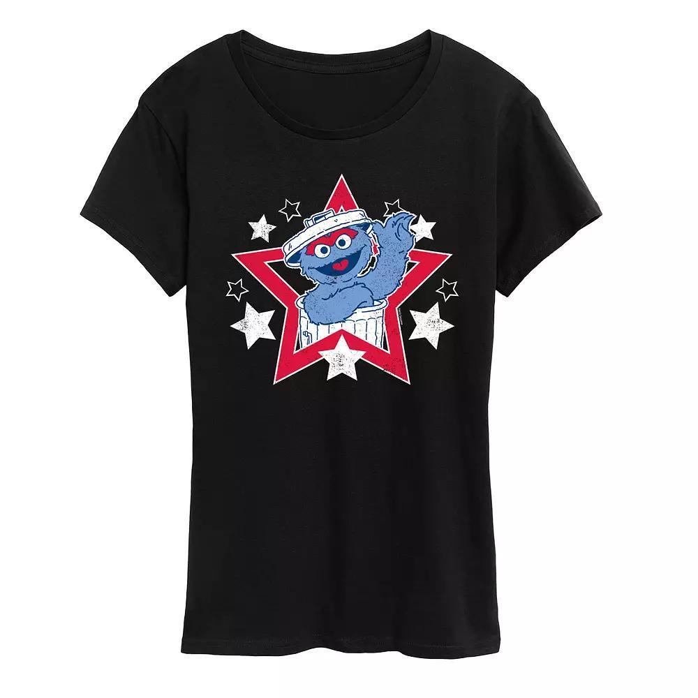 Women's Sesame Street Oscar the Grouch Americana Star Graphic Tee, Size: Small, Black Product Image