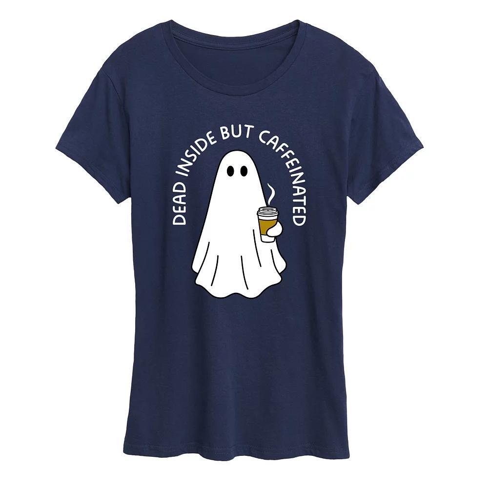 Women's Dead Inside Caffeinated Ghost Graphic Tee, Size: Large, Grey Wine Product Image