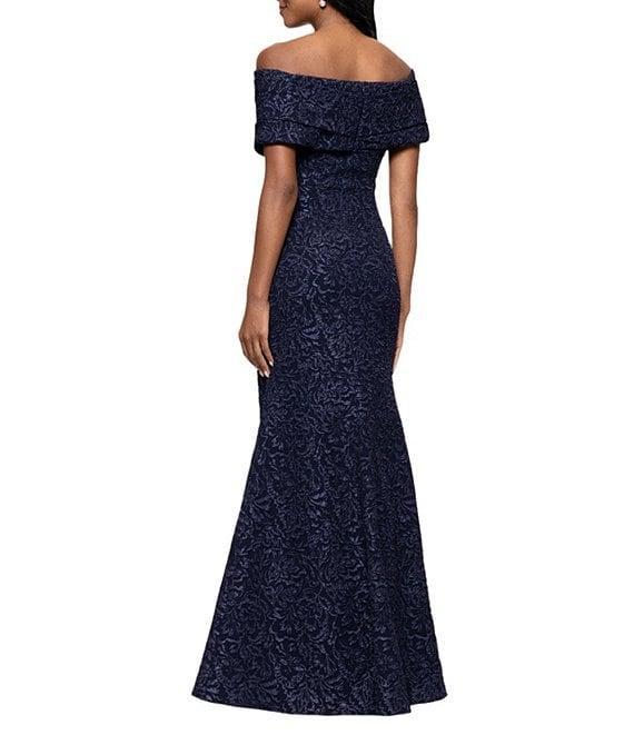 Betsy & Adam Petite Size Stretch Jacquard Off-the-Shoulder Dress Product Image