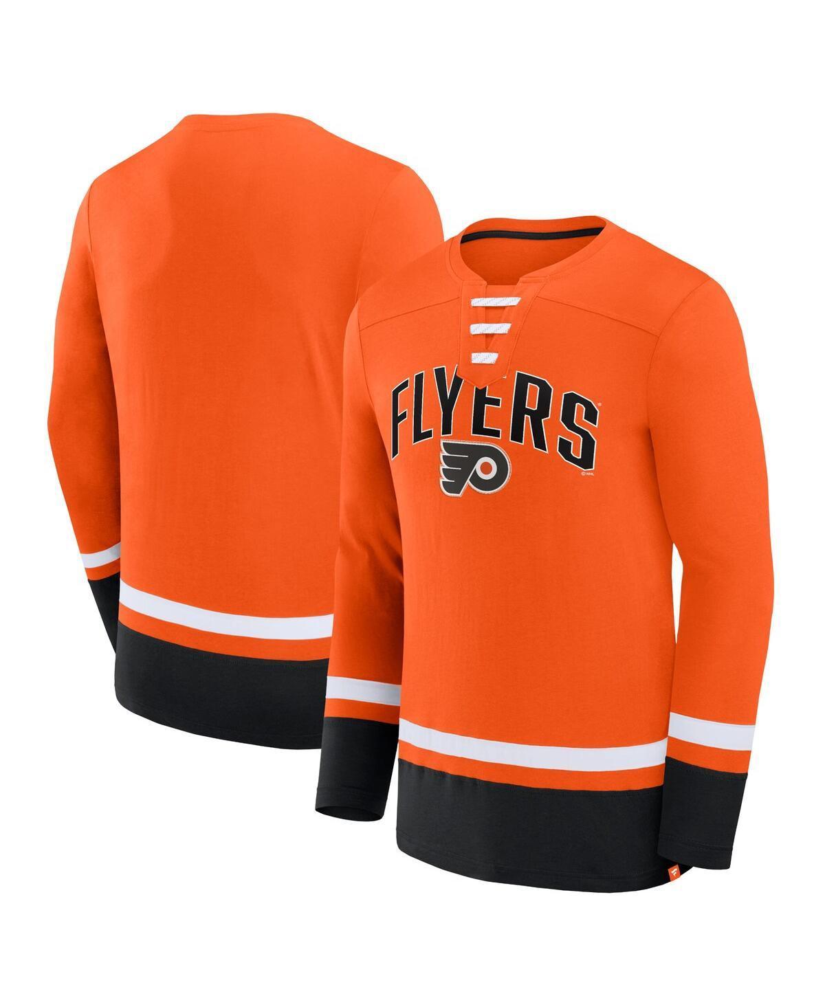 Men's Fanatics Branded Orange Philadelphia Flyers Back Pass Lace-Up Long Sleeve T-Shirt, Size: Large, Fly Orange Product Image