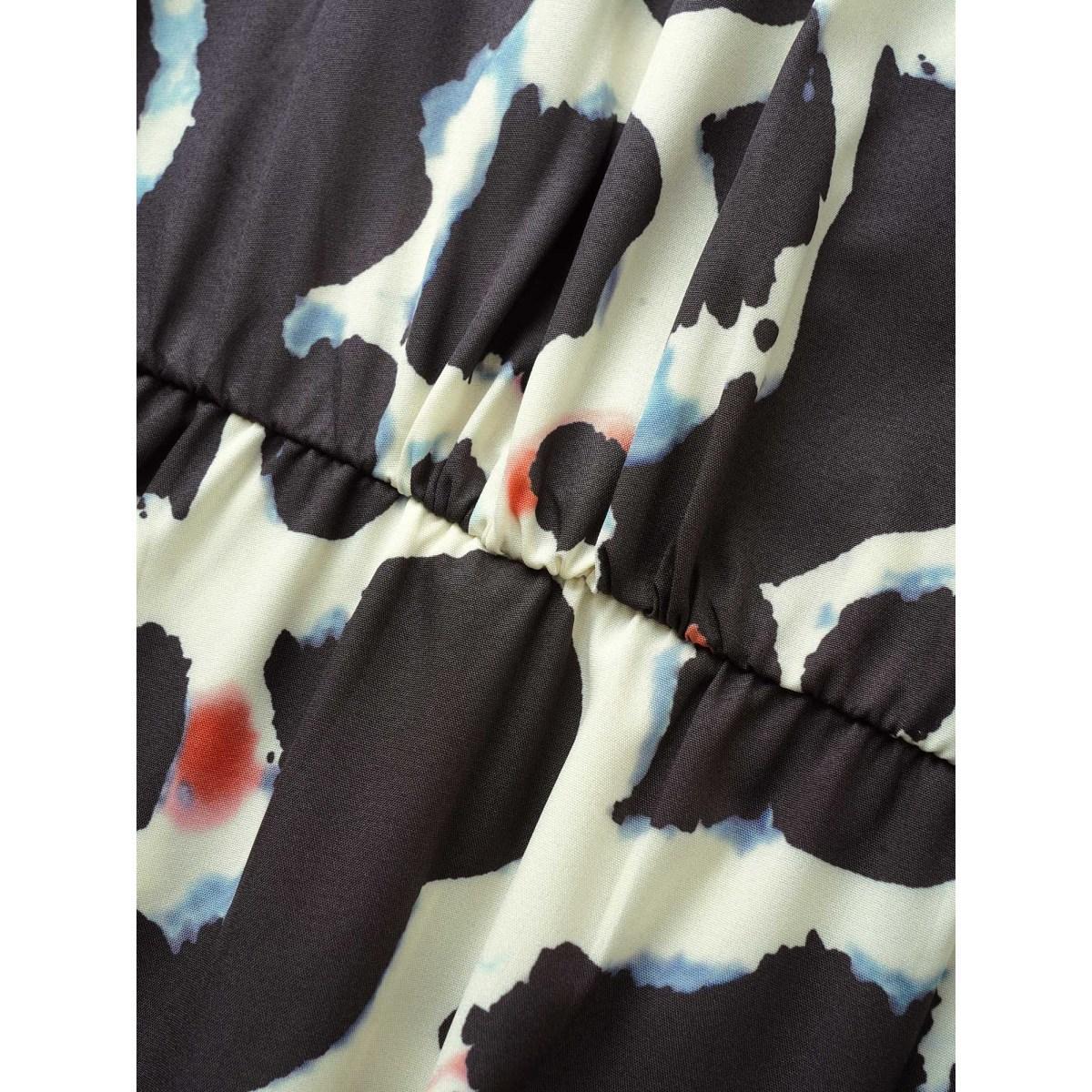 Plus Size Overlap Collar Geometric Belted Dress Black Women At the Office Overlapping Overlap Collar Short sleeve Curvy BloomChic 18-20/2X Product Image