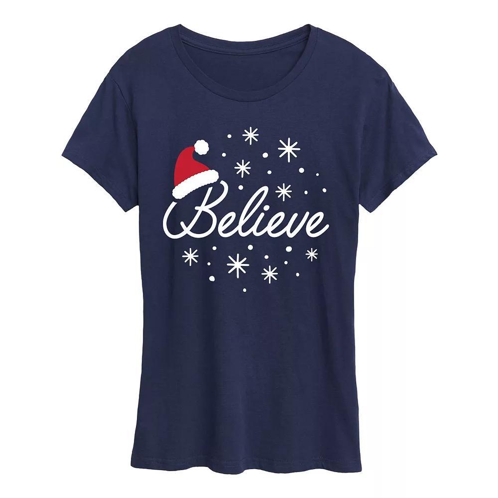 Womens Believe With Santa Hat Graphic Tee, Girls Blue Product Image