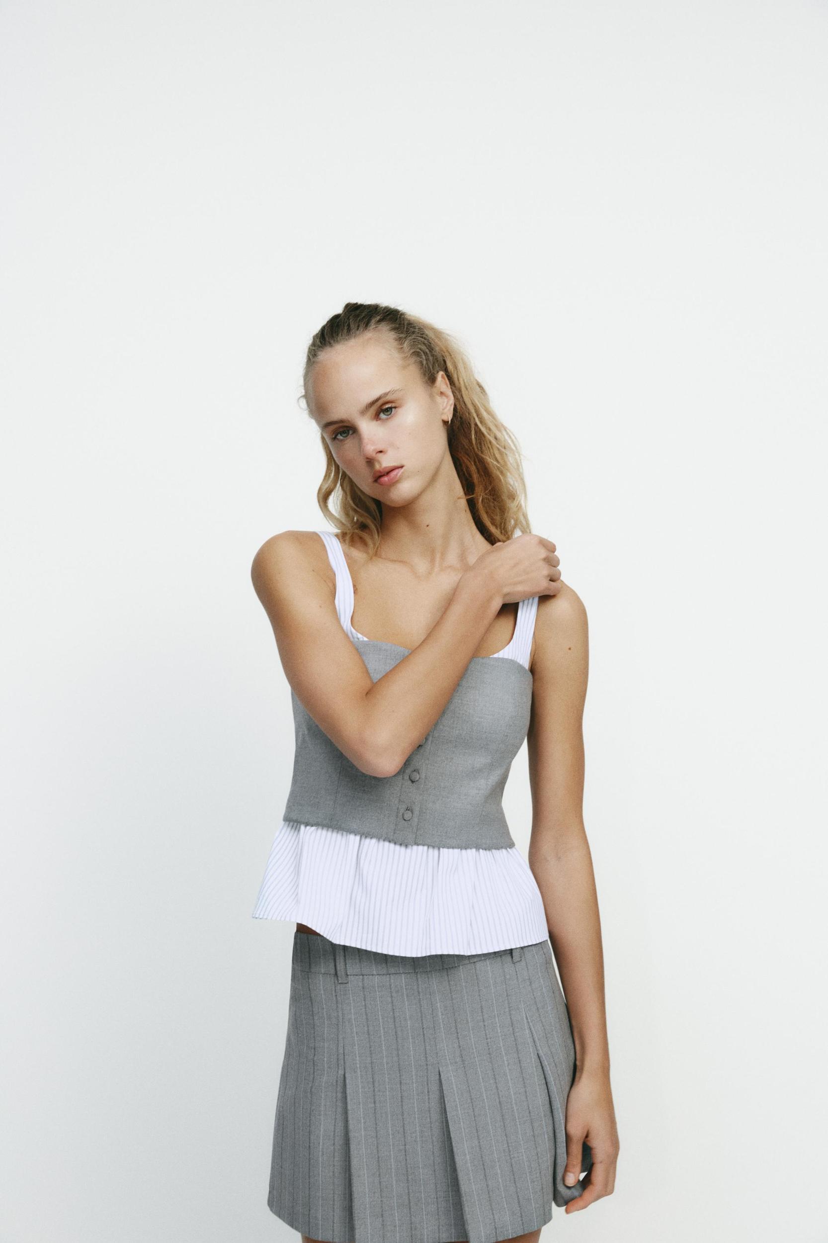 COMBINATION STRIPED POPLIN TOP Product Image