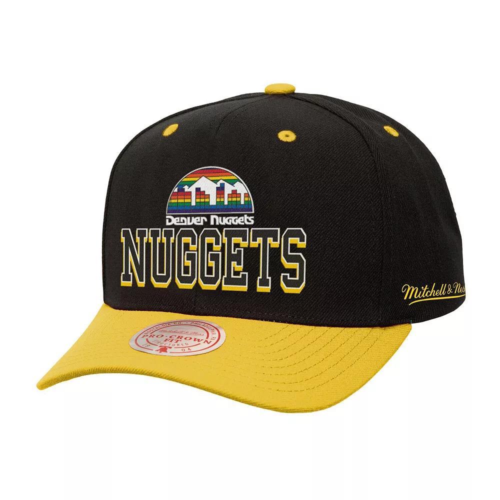 Men's Mitchell & Ness Black/Gold Denver Nuggets Backside Script Two-Tone Pro Crown Adjustable Hat, Nug Black Product Image